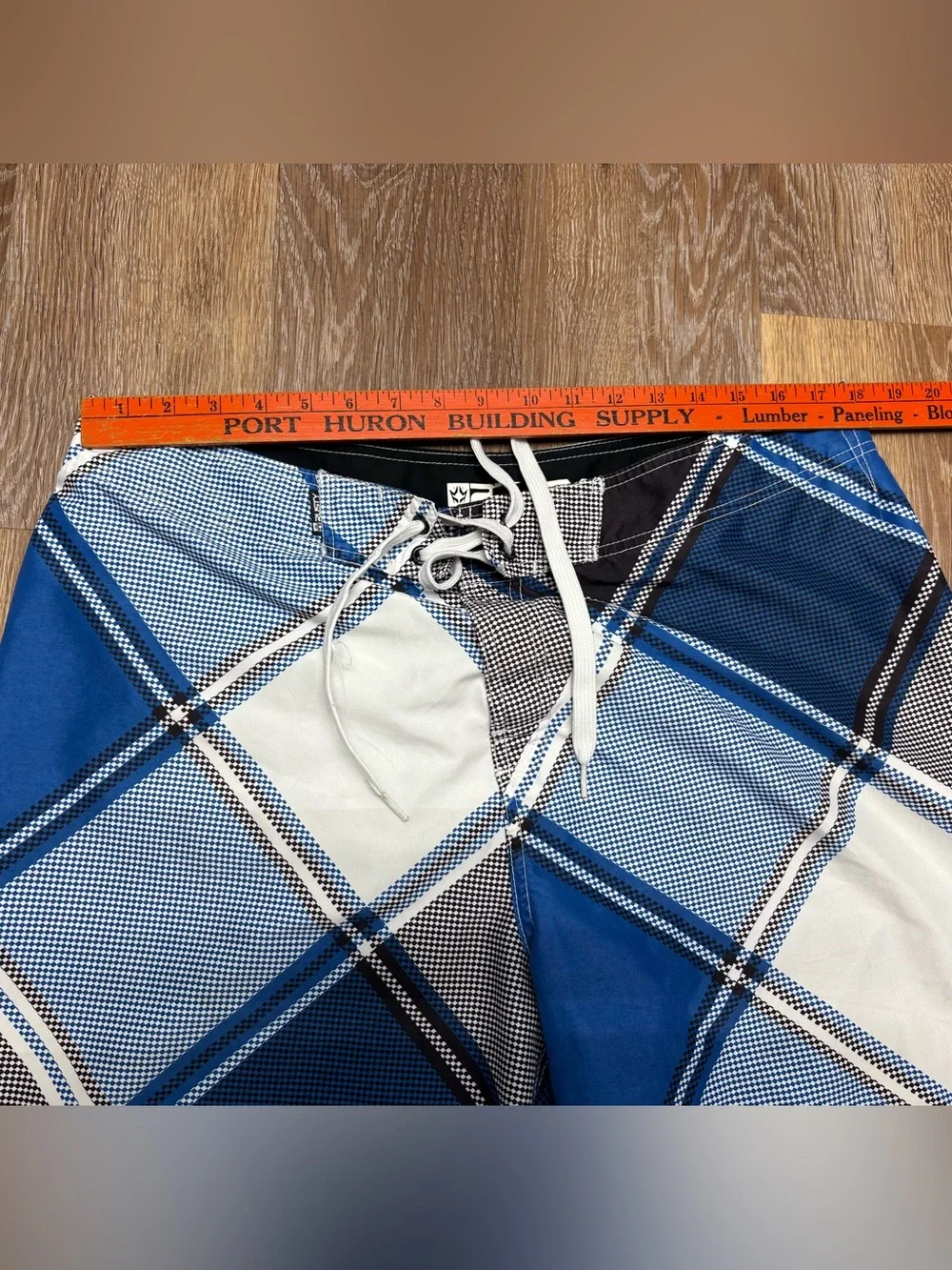 Rusty Blue Plaid Swim Boardshorts with Lace Waist
